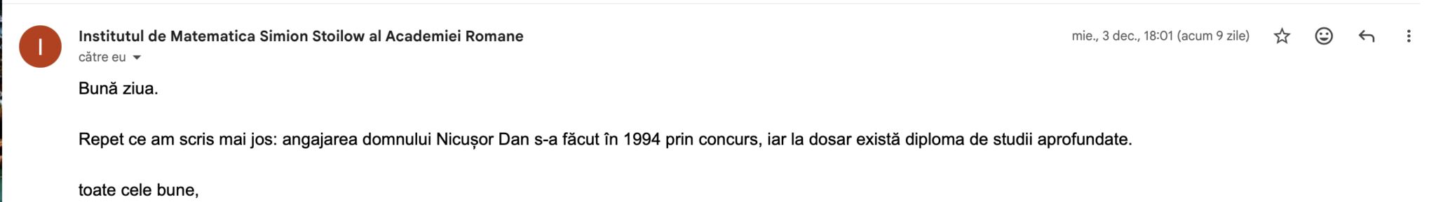 Răspuns IMAR confirmare doar diploma DEA la dosar