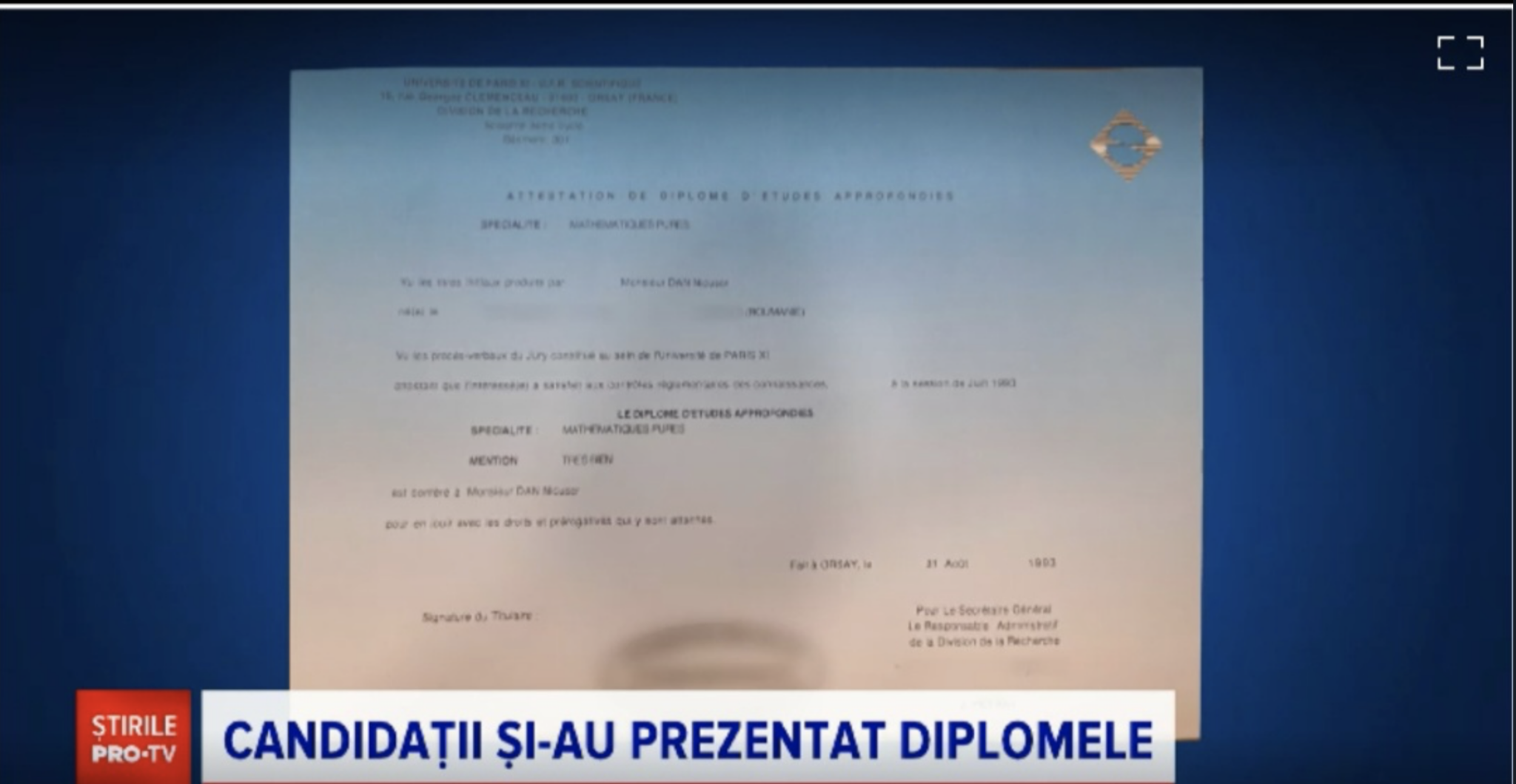 Diploma DEA originală de la Paris XI